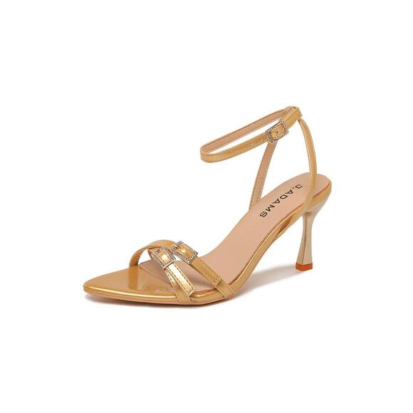 Shoes - J.Adams Layla Gold PU Rhinestone Strap Heels Women's Size US 9 NWB